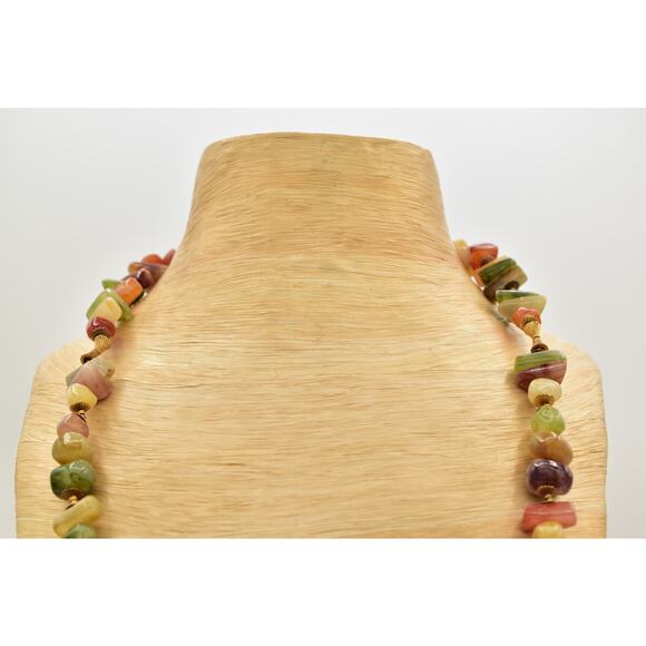 Miriam Haskell Lucite Stone Beaded Necklace Gold Green Orange Signed 1950s BinBN - Picture 11 of 16